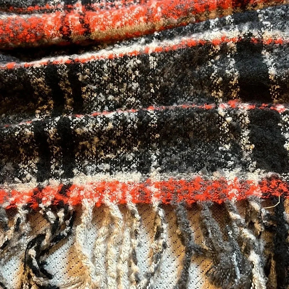 Red/Gray/Black Plaid super soft long oversized blanket scarf fringe trim - Picture 11 of 15